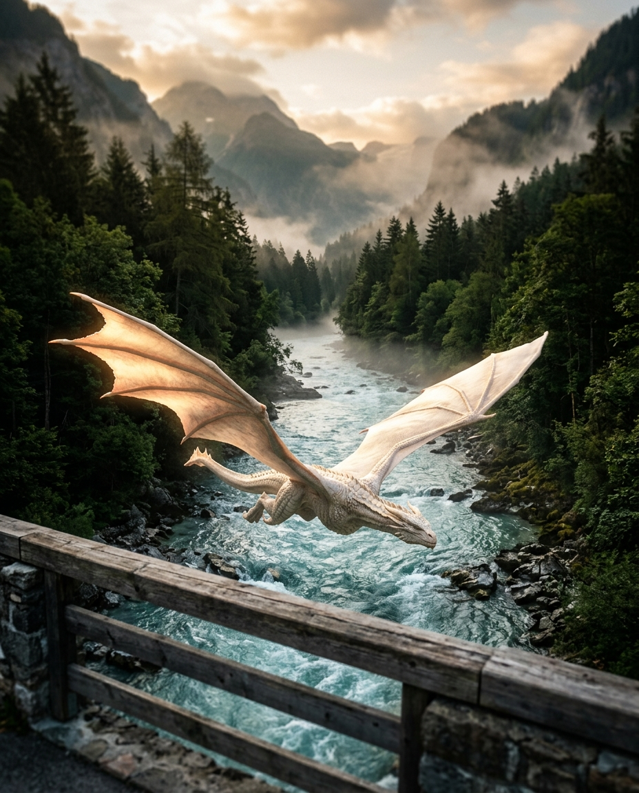 Ein Drache über dem Wasser
