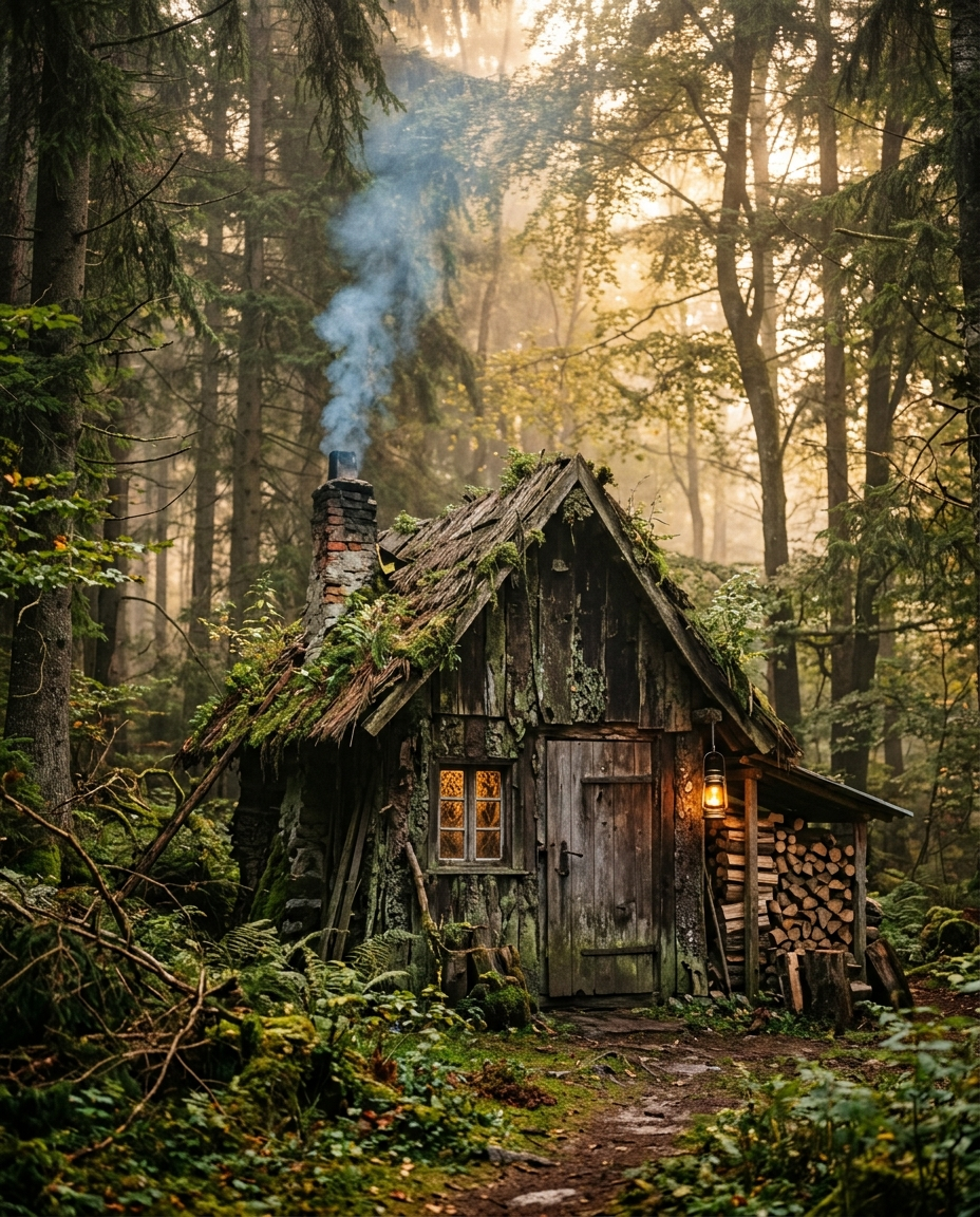 Das Häuschen eines Einsiedlers im Wald